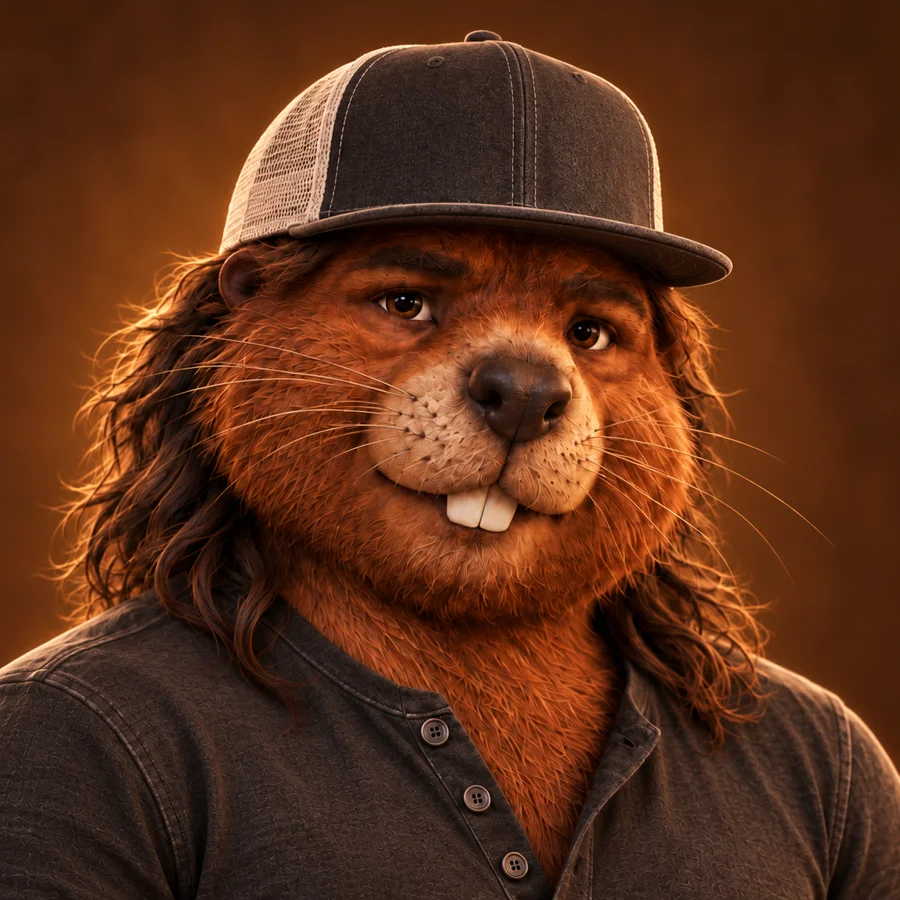Hemingway Tomatoes, a beaver country singer in a trucker hat
